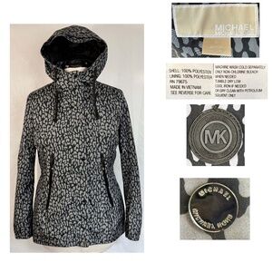 Michael Kors Jacket Womens Medium Gray Black Windbreaker Hood Lightweight Casual